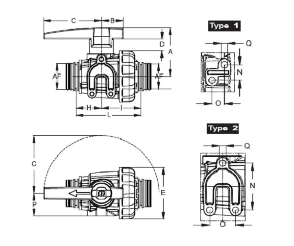 Кран 2х ходовой AF5; тип ручки LL; крепление TYPE 1; поток ON/OFF