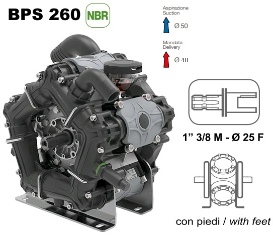 Насос мембранный Comet серия BPS260 NBR40 (249 л/мин; 20 бар); ВОМ 1"3/8 - вал d25 внутрен./шпонка