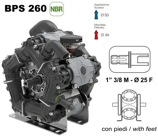 Насос мембранный Comet серия BPS260 NBR40 (249 л/мин; 20 бар); ВОМ 1"3/8 - вал d25 внутрен./шпонка